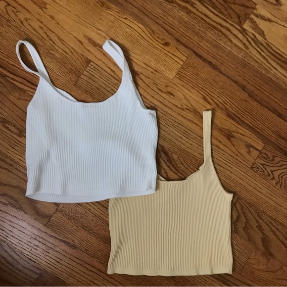 Forever 21 Cropped Knit Tanks Yellow and Cream Ribbed - Picture 8 of 8